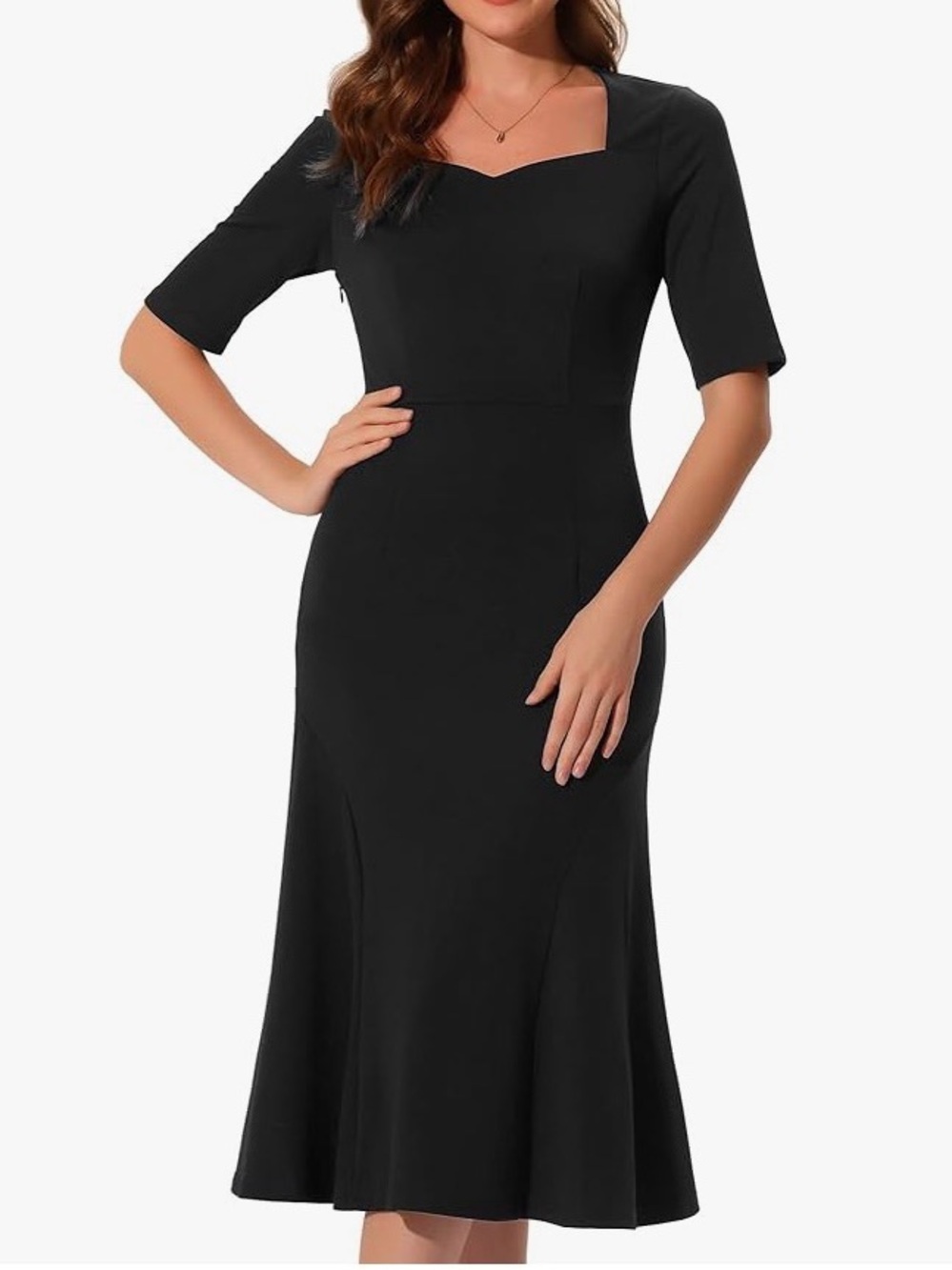 Allegra K Business Casual Cocktail Short Sleeve Sheath Fishtail Dresses, Size XS